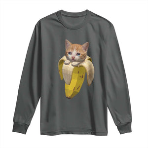 Funny Bananacat Meme Lover Long Sleeve Shirt Cute Kitty Banana Costume TS12 Dark Heather Print Your Wear
