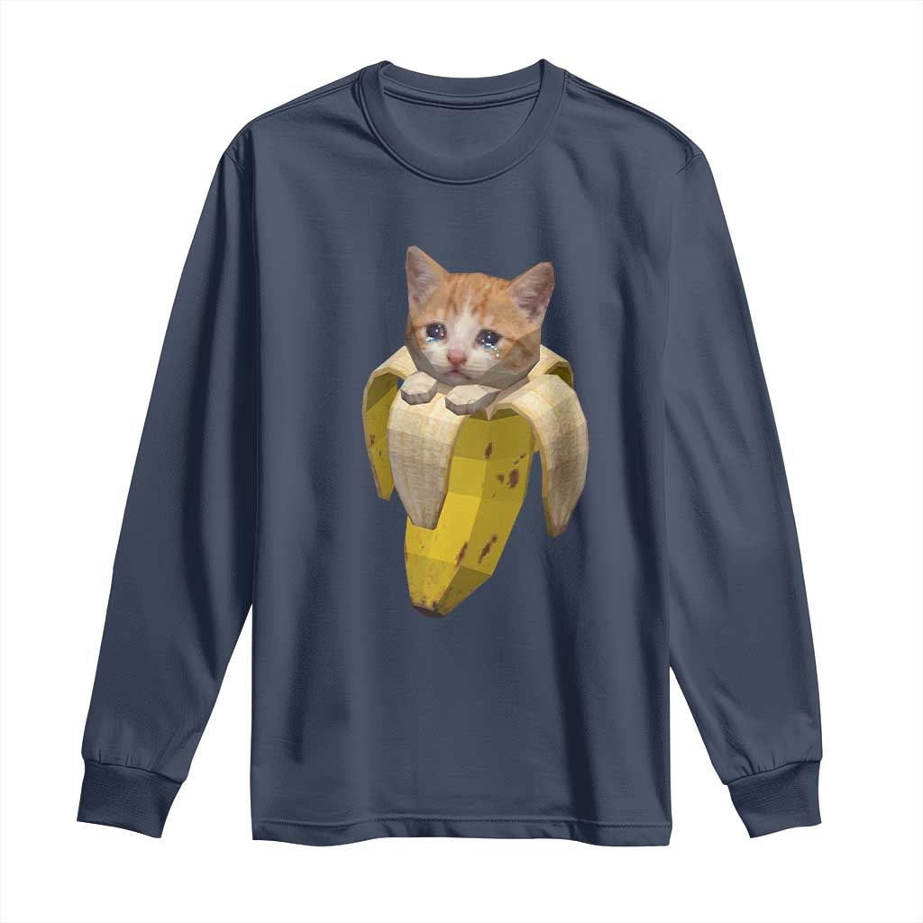 Funny Bananacat Meme Lover Long Sleeve Shirt Cute Kitty Banana Costume TS12 Navy Print Your Wear