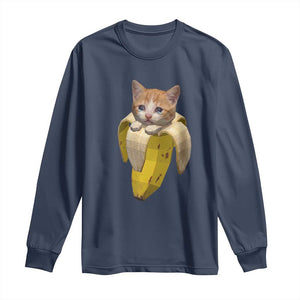 Funny Bananacat Meme Lover Long Sleeve Shirt Cute Kitty Banana Costume TS12 Navy Print Your Wear