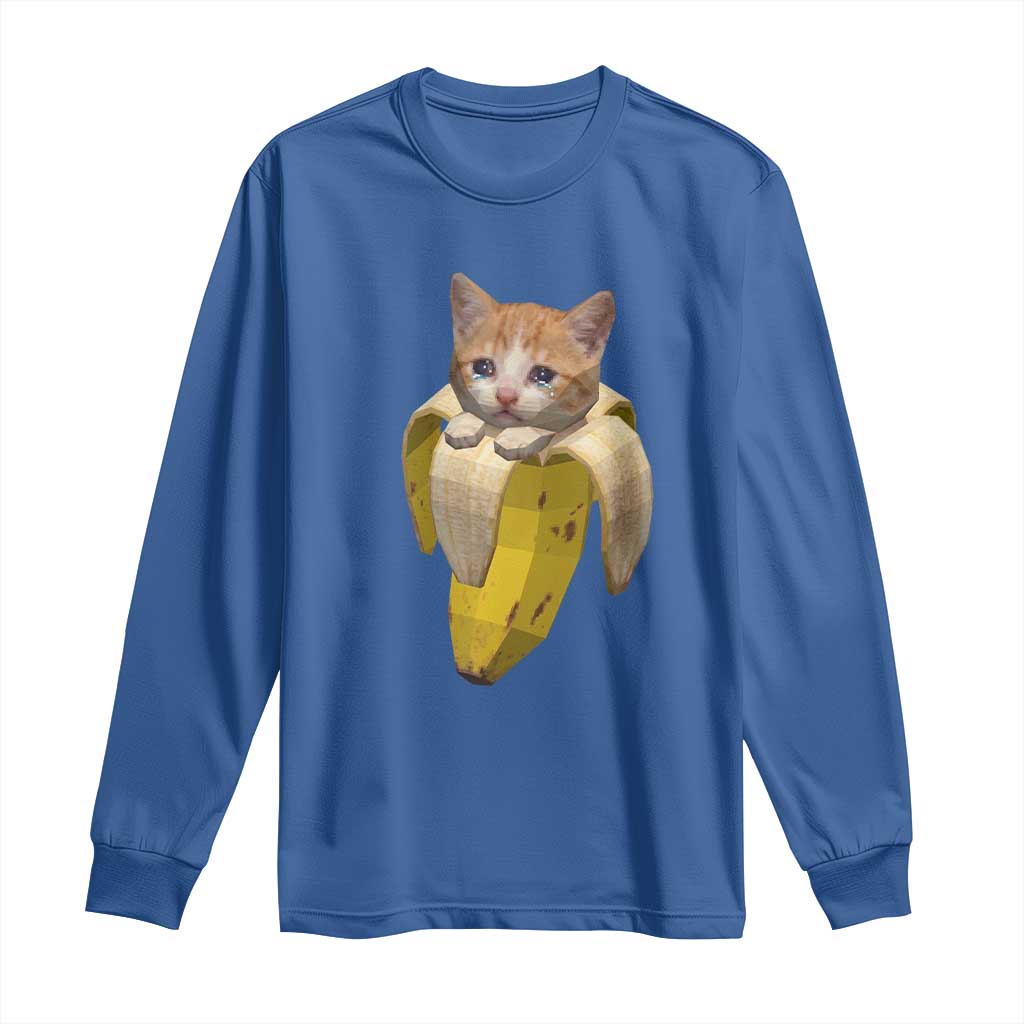 Funny Bananacat Meme Lover Long Sleeve Shirt Cute Kitty Banana Costume TS12 Royal Blue Print Your Wear