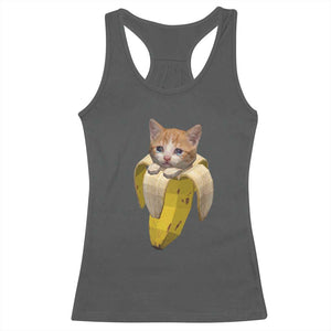 Funny Bananacat Meme Lover Racerback Tank Top Cute Kitty Banana Costume TS12 Dark Heather Print Your Wear