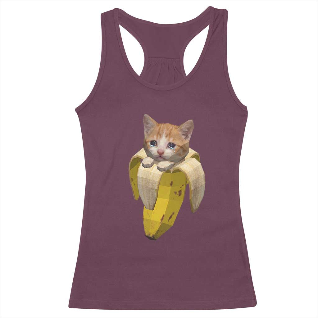 Funny Bananacat Meme Lover Racerback Tank Top Cute Kitty Banana Costume TS12 Maroon Print Your Wear