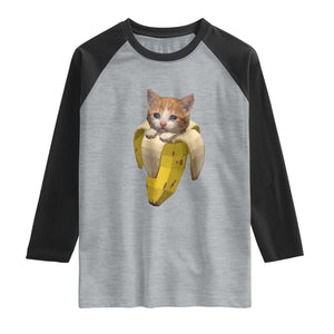 Funny Bananacat Meme Lover Raglan Shirt Cute Kitty Banana Costume TS12 Heather Gray Black Print Your Wear