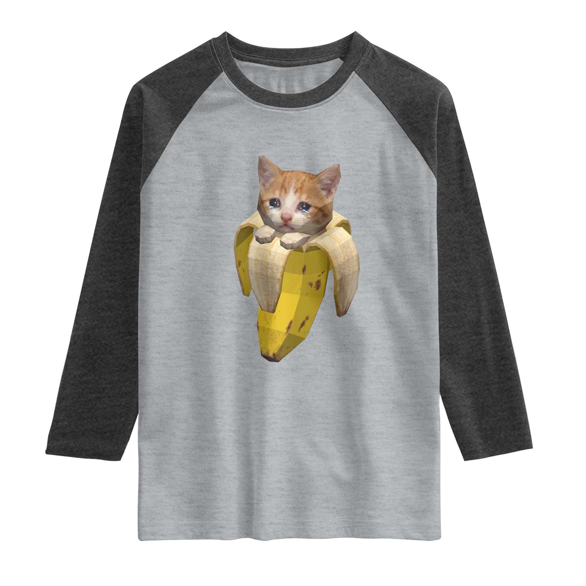 Funny Bananacat Meme Lover Raglan Shirt Cute Kitty Banana Costume TS12 Heather Gray Heather Charcoal Print Your Wear