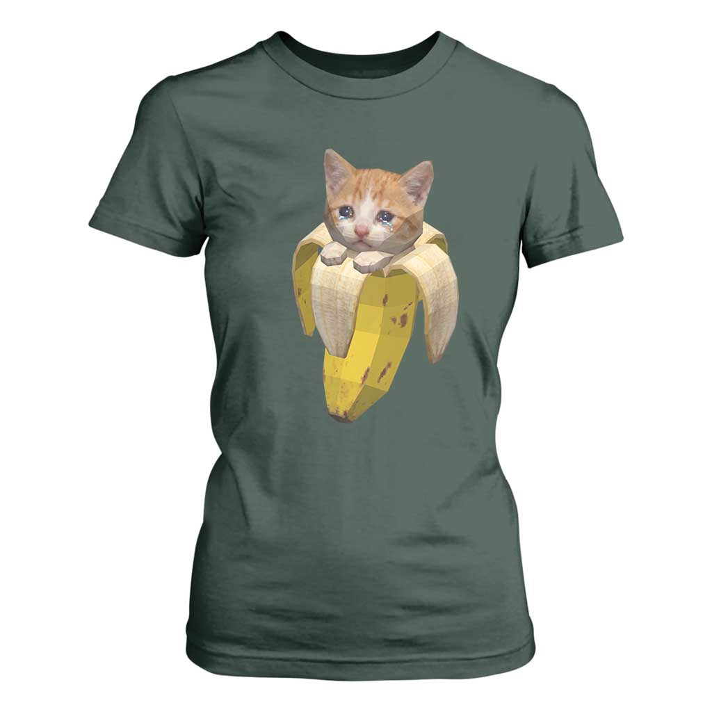 Funny Bananacat Meme Lover T Shirt For Women Cute Kitty Banana Costume TS12 Dark Forest Green Print Your Wear