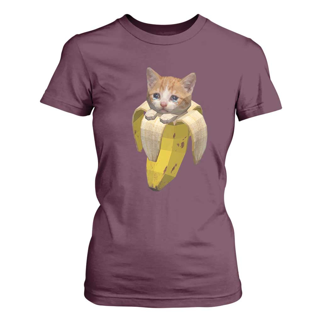 Funny Bananacat Meme Lover T Shirt For Women Cute Kitty Banana Costume TS12 Maroon Print Your Wear