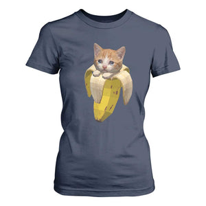 Funny Bananacat Meme Lover T Shirt For Women Cute Kitty Banana Costume TS12 Navy Print Your Wear