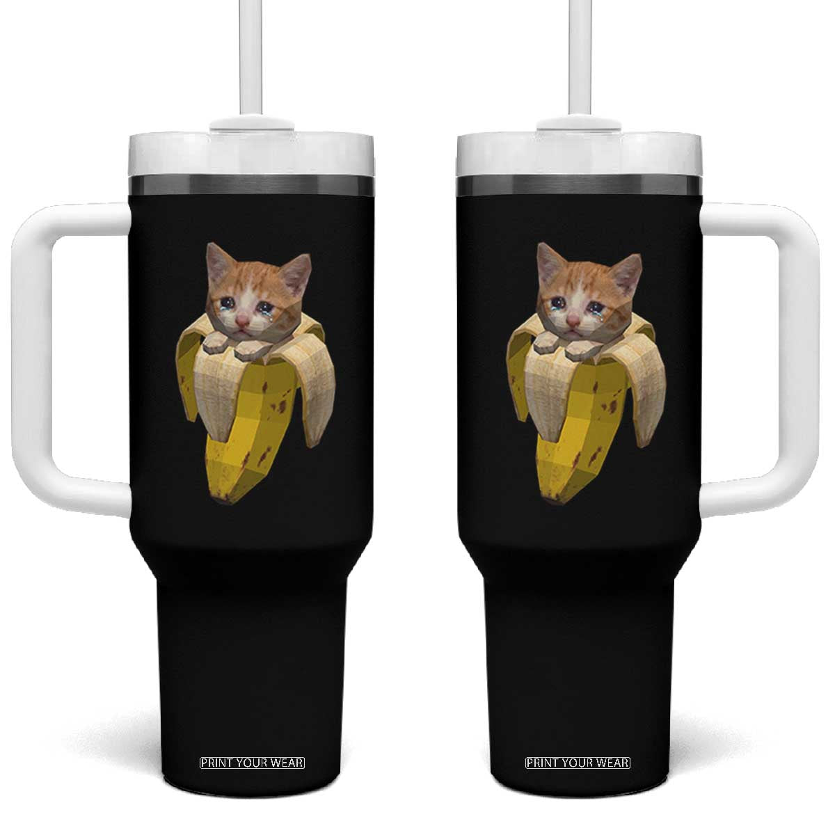 Funny Bananacat Meme Lover Tumbler With Handle Cute Kitty Banana Costume TS12 One Size: 40 oz Black Print Your Wear