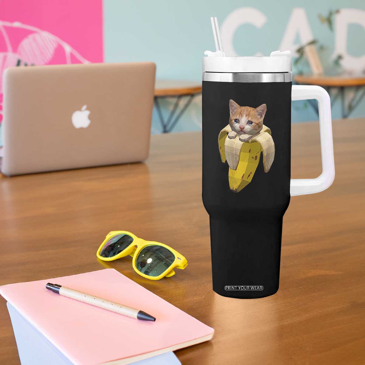 Funny Bananacat Meme Lover Tumbler With Handle Cute Kitty Banana Costume TS12 Print Your Wear
