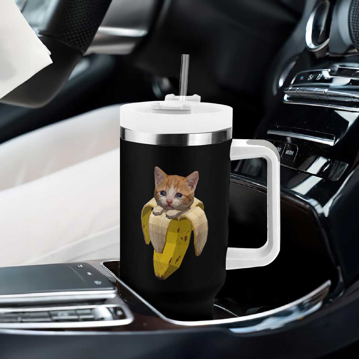 Funny Bananacat Meme Lover Tumbler With Handle Cute Kitty Banana Costume TS12 Print Your Wear
