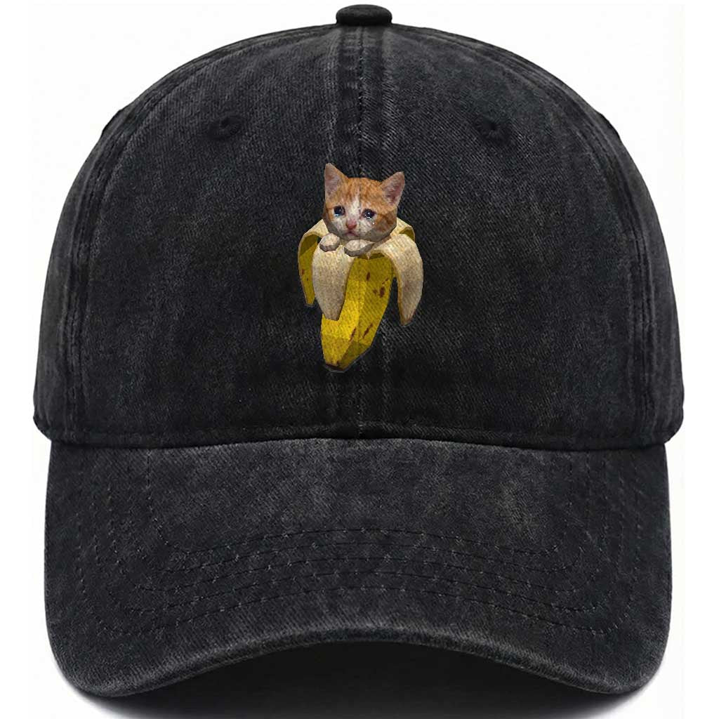 Funny Bananacat Meme Lover Washed Cotton Baseball Cap Cute Kitty Banana Costume TS12 Print Your Wear