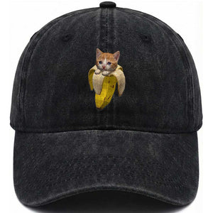 Funny Bananacat Meme Lover Washed Cotton Baseball Cap Cute Kitty Banana Costume TS12 Print Your Wear
