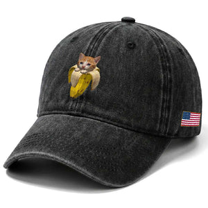 Funny Bananacat Meme Lover Washed Cotton Baseball Cap Cute Kitty Banana Costume TS12 Print Your Wear