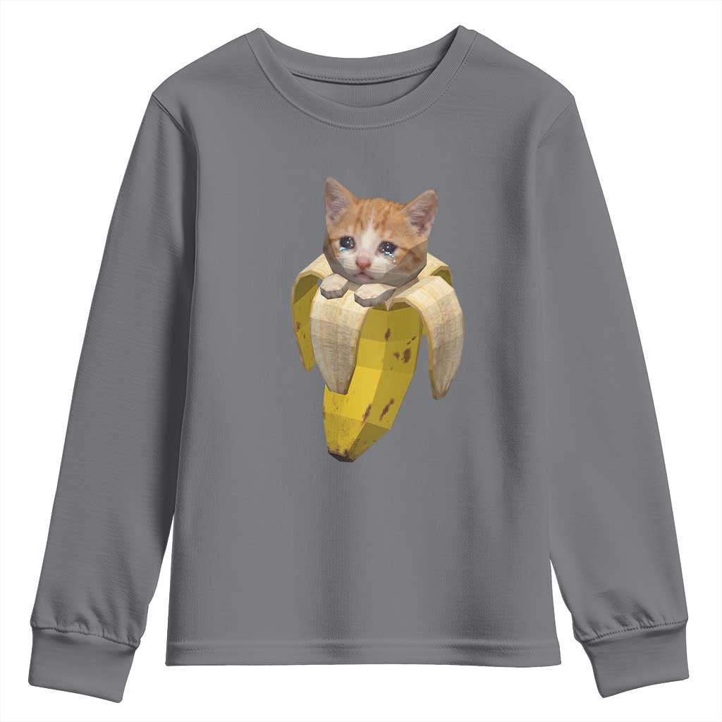 Funny Bananacat Meme Lover Youth Sweatshirt Cute Kitty Banana Costume TS12 Charcoal Print Your Wear