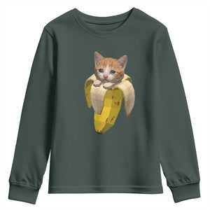 Funny Bananacat Meme Lover Youth Sweatshirt Cute Kitty Banana Costume TS12 Dark Forest Green Print Your Wear