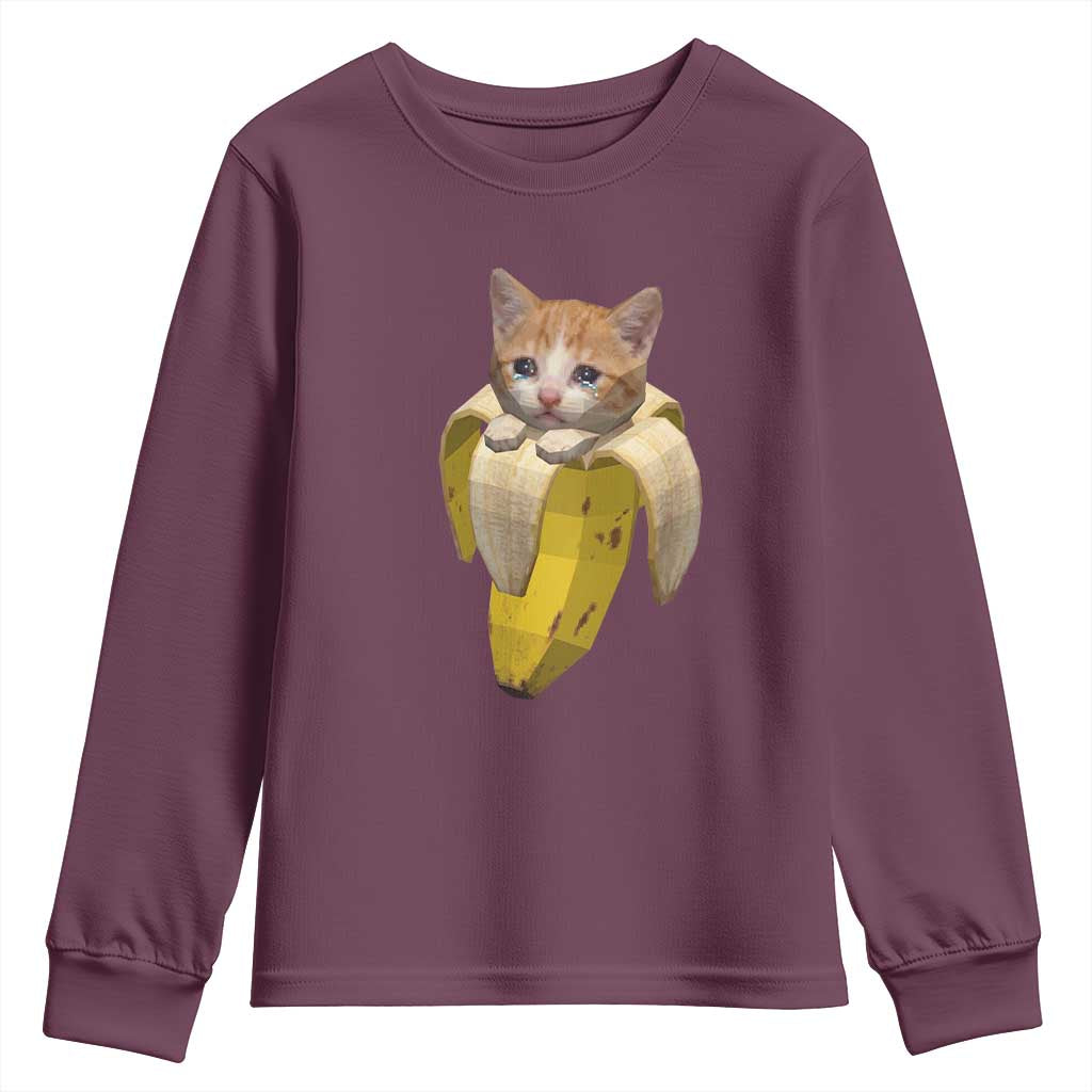 Funny Bananacat Meme Lover Youth Sweatshirt Cute Kitty Banana Costume TS12 Maroon Print Your Wear