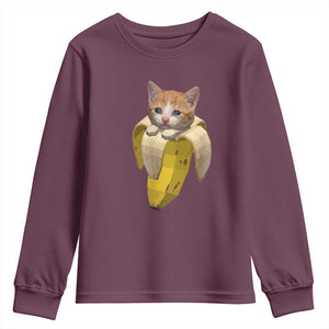 Funny Bananacat Meme Lover Youth Sweatshirt Cute Kitty Banana Costume TS12 Maroon Print Your Wear