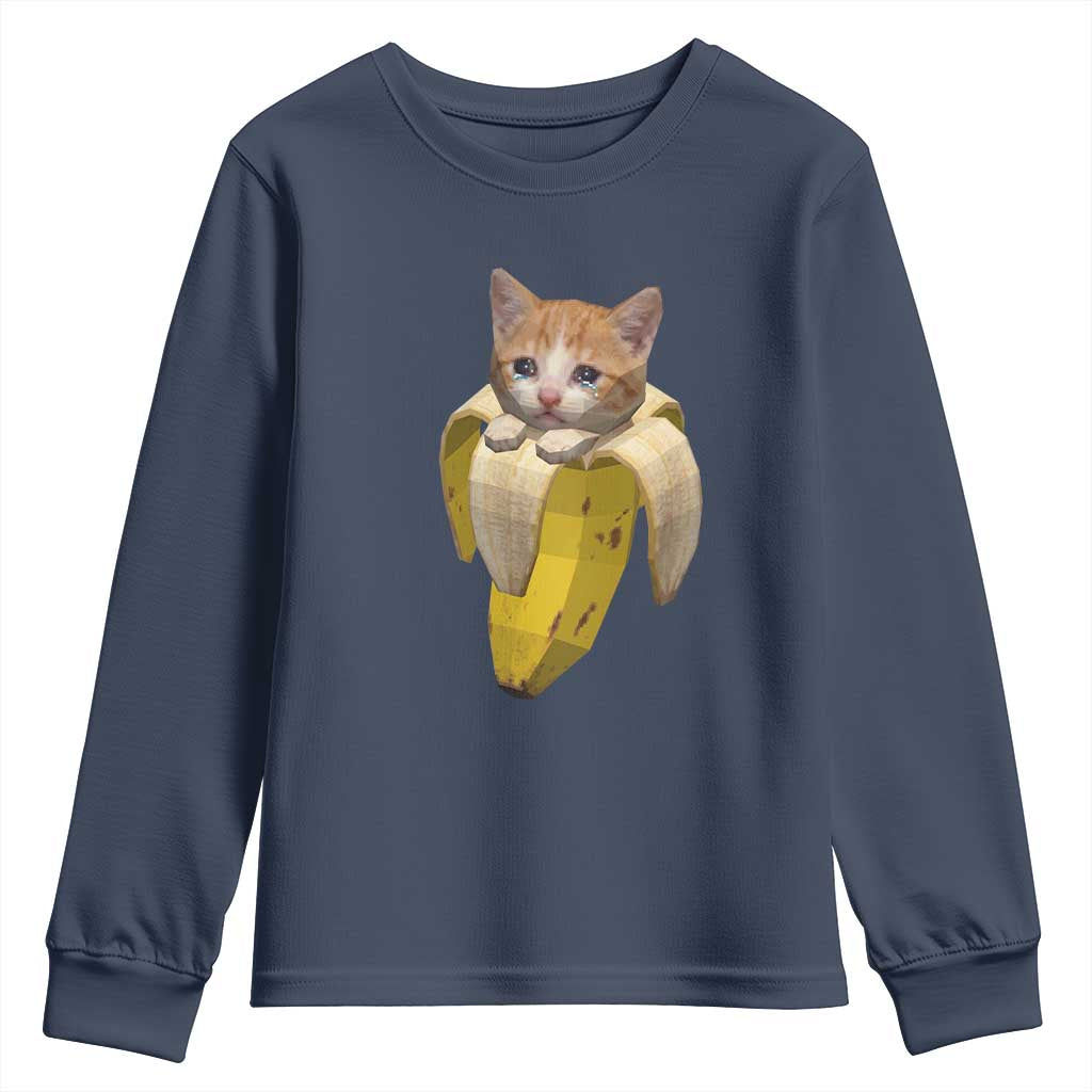 Funny Bananacat Meme Lover Youth Sweatshirt Cute Kitty Banana Costume TS12 Navy Print Your Wear