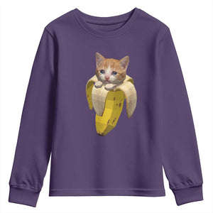 Funny Bananacat Meme Lover Youth Sweatshirt Cute Kitty Banana Costume TS12 Purple Print Your Wear