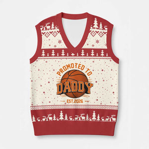 Personalized Basketball Daddy V-Neck Knit Sweater Vest Custom Number First Time Dad Pregnancy Announcement TS12 Beige Red Print Your Wear
