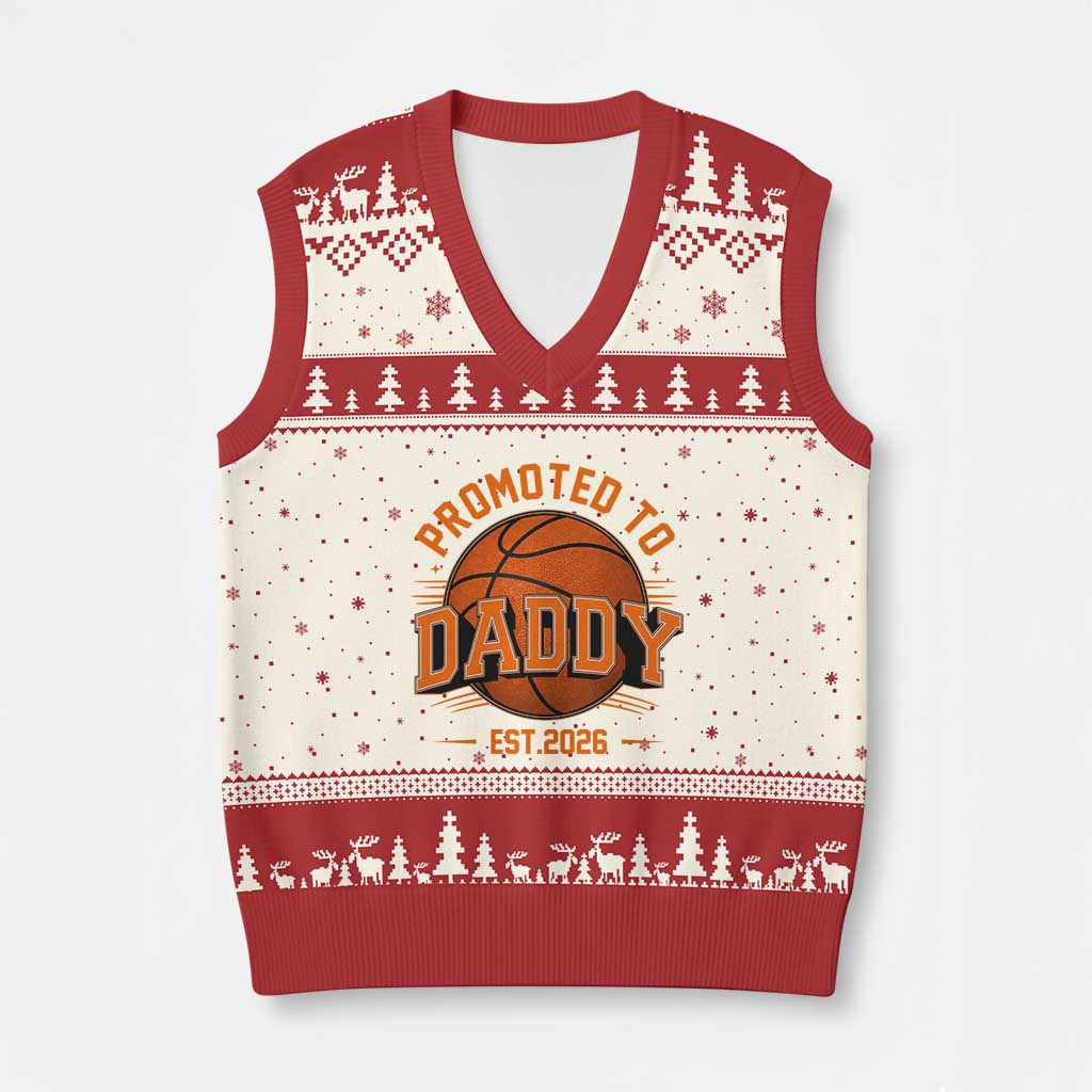 Personalized Basketball Daddy V-Neck Knit Sweater Vest Custom Number First Time Dad Pregnancy Announcement TS12 Beige Red Print Your Wear