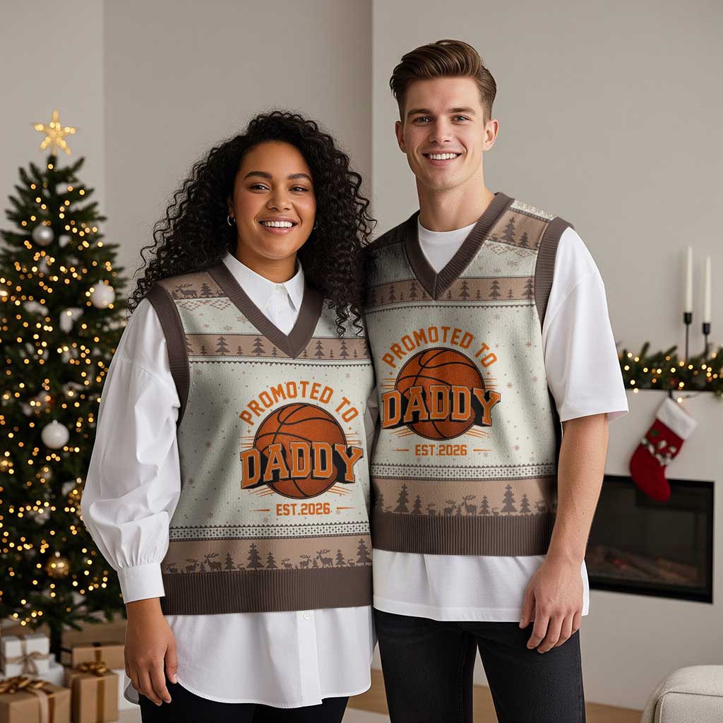 Personalized Basketball Daddy V-Neck Knit Sweater Vest Custom Number First Time Dad Pregnancy Announcement TS12 Mocha Mousse Print Your Wear