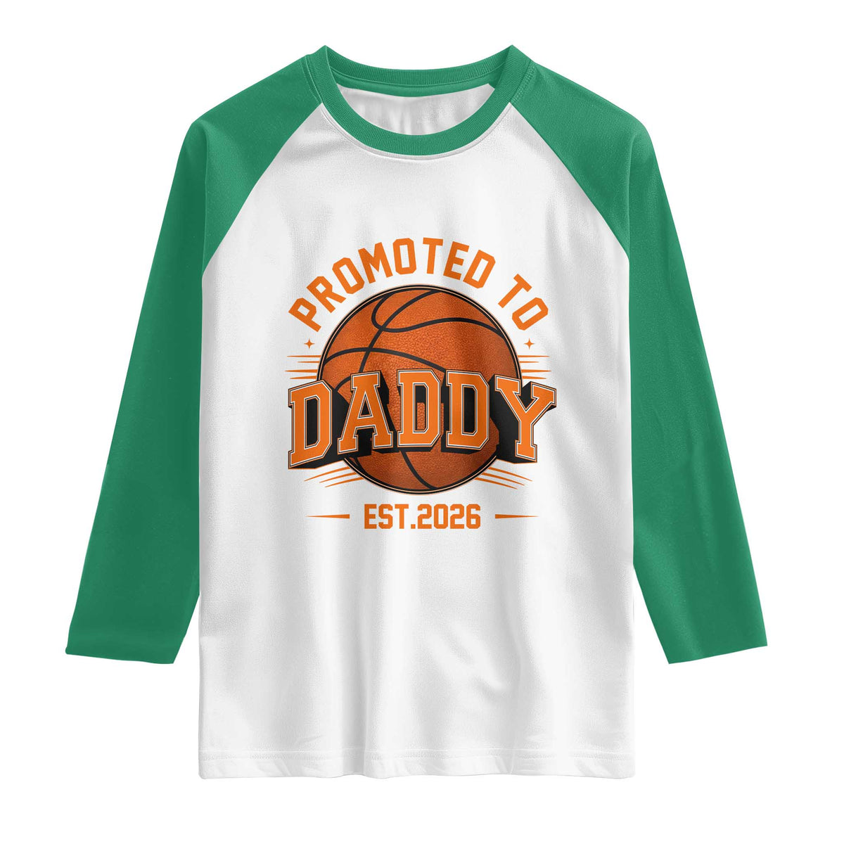 Personalized Basketball Daddy Raglan Shirt Custom Number First Time Dad Pregnancy Announcement TS12 White Kelly Green Print Your Wear