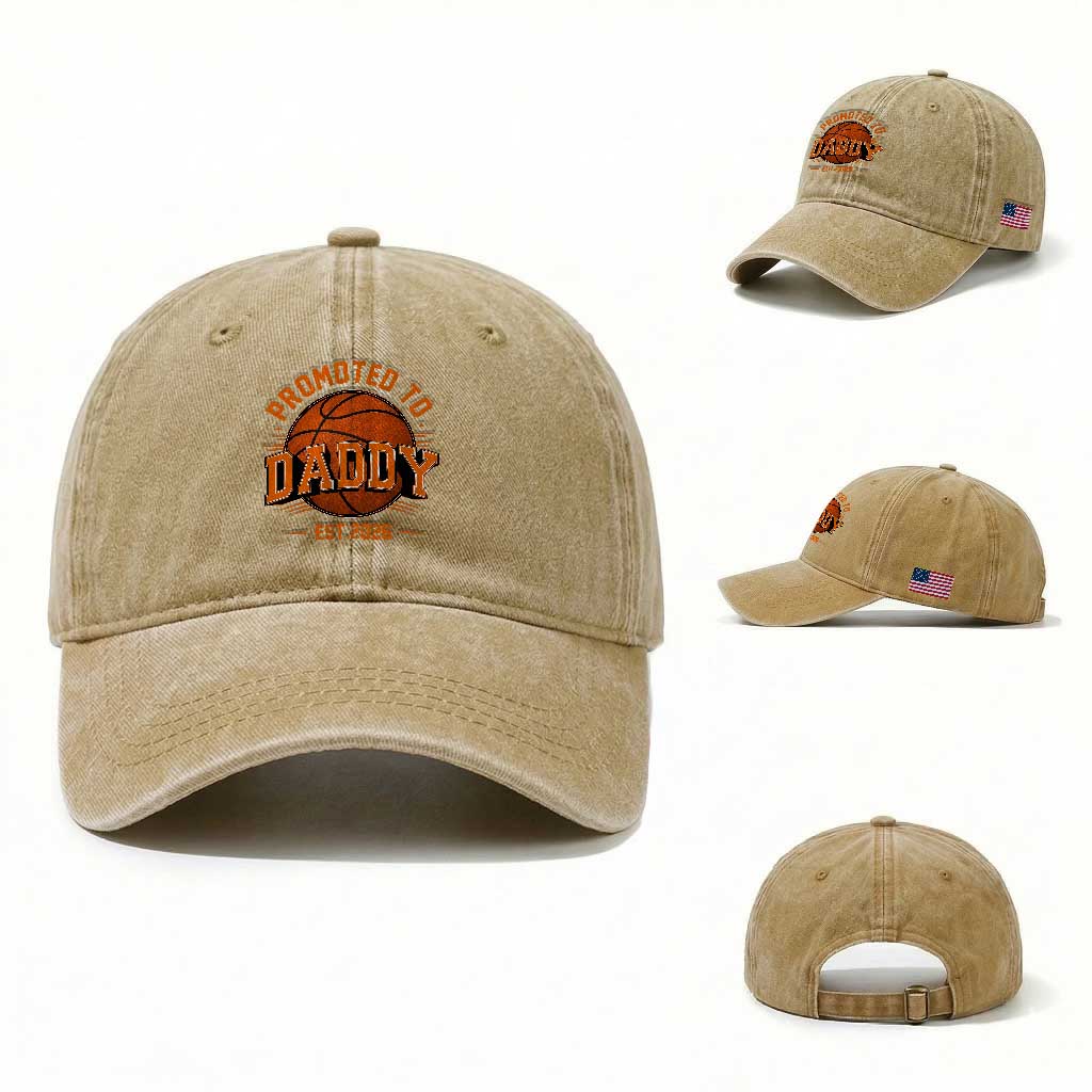 Personalized Basketball Daddy Washed Cotton Baseball Cap Custom Number First Time Dad Pregnancy Announcement TS12 Washed Cap Universal Fit Khaki Print Your Wear