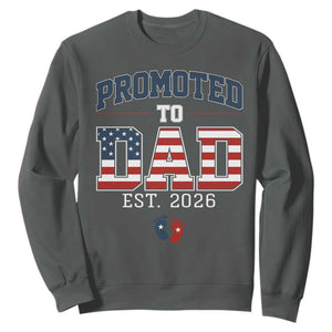 Promoted To Dad Est 2026 American Flag Sweatshirt Patriotic New Dad Gift TS12 Dark Heather Print Your Wear