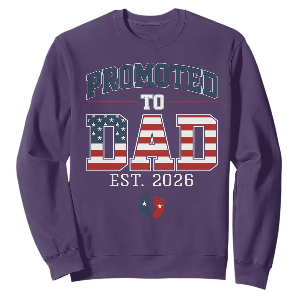 Promoted To Dad Est 2026 American Flag Sweatshirt Patriotic New Dad Gift TS12 Purple Print Your Wear