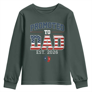 Promoted To Dad Est 2026 American Flag Youth Sweatshirt Patriotic New Dad Gift TS12 Dark Forest Green Print Your Wear