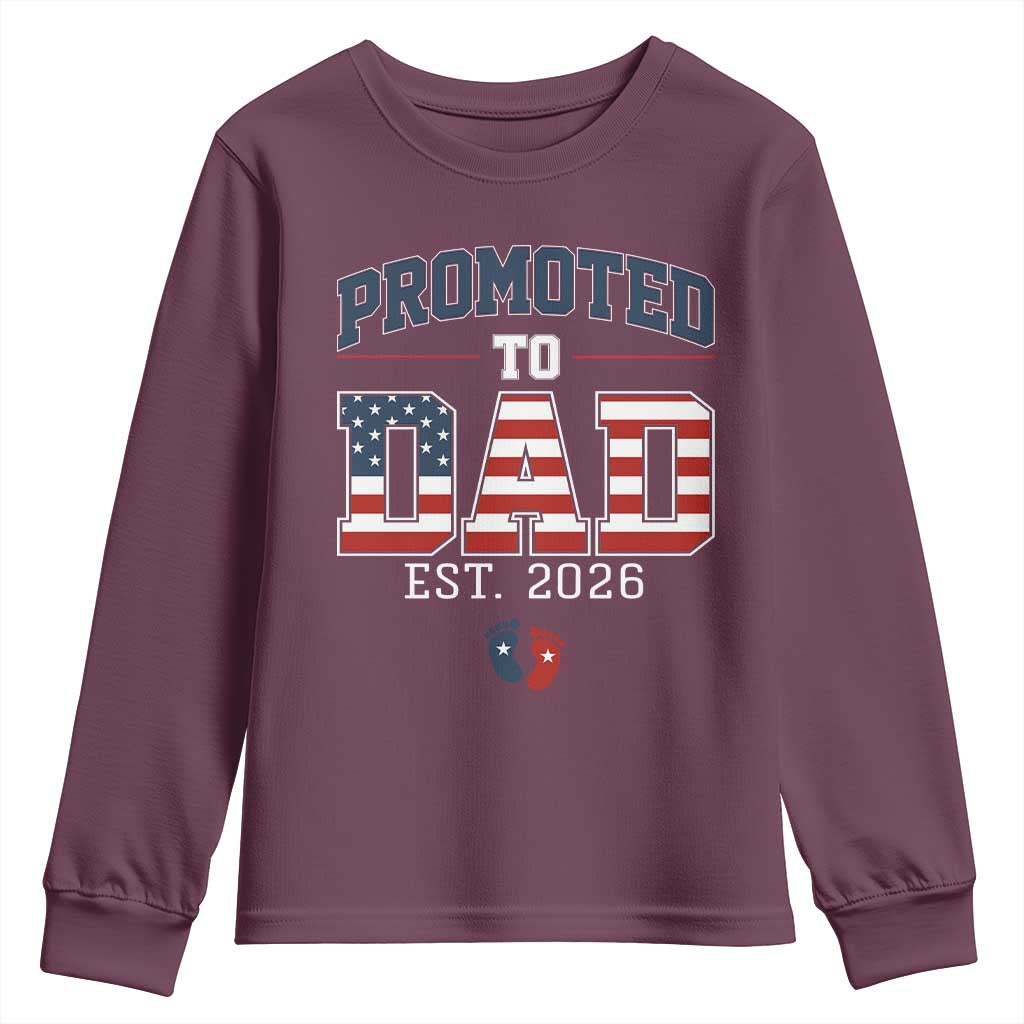 Promoted To Dad Est 2026 American Flag Youth Sweatshirt Patriotic New Dad Gift TS12 Maroon Print Your Wear