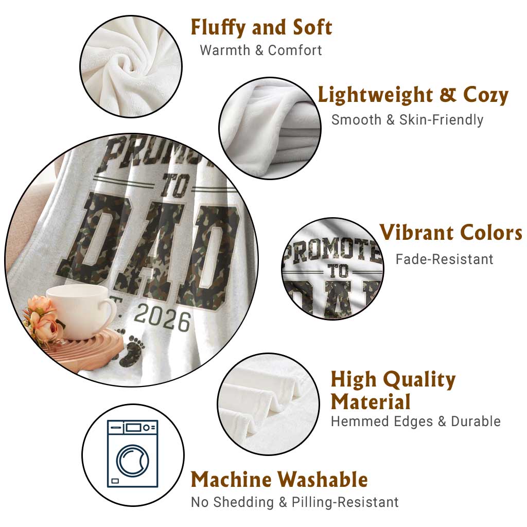Camouflage Promoted To Dad Est 2026 Throw Blanket Camo Pregnancy Announcement Graphic TS12 Print Your Wear