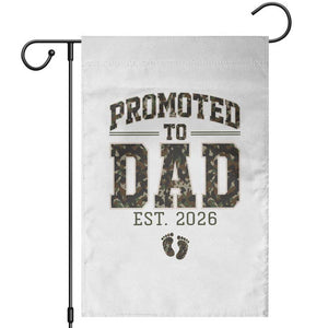 Camouflage Promoted To Dad Est 2026 Garden Flag Camo Pregnancy Announcement Graphic