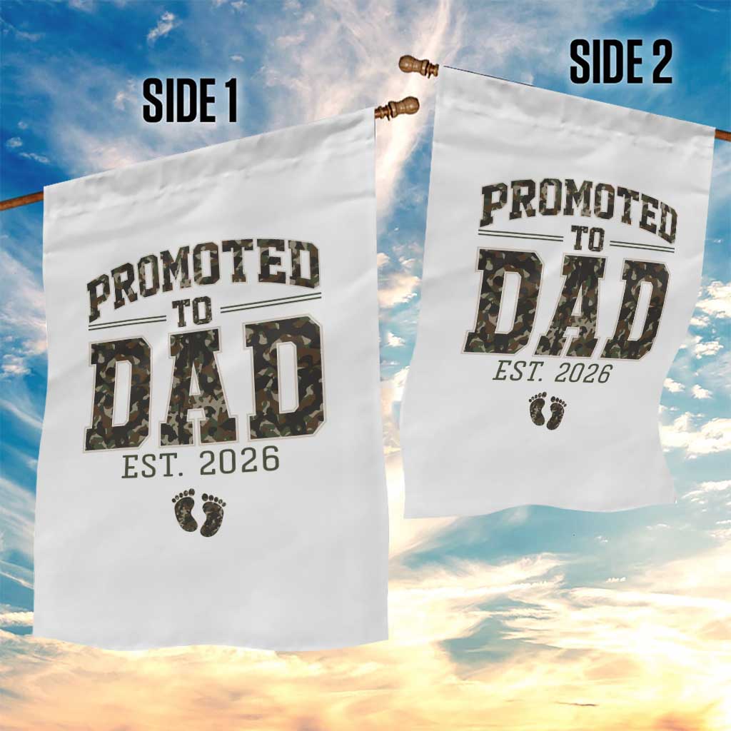 Camouflage Promoted To Dad Est 2026 Garden Flag Camo Pregnancy Announcement Graphic