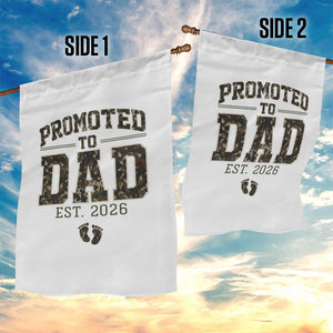 Camouflage Promoted To Dad Est 2026 Garden Flag Camo Pregnancy Announcement Graphic