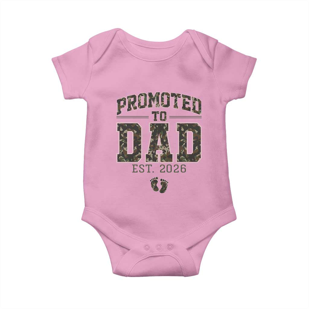 Camouflage Promoted To Dad Est 2026 Baby Onesie Camo Pregnancy Announcement Graphic TS12 Light Pink Print Your Wear
