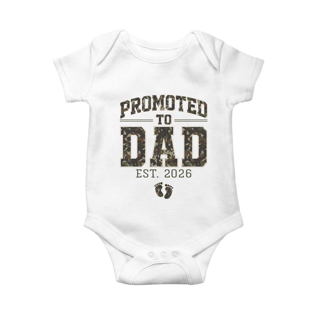Camouflage Promoted To Dad Est 2026 Baby Onesie Camo Pregnancy Announcement Graphic TS12 White Print Your Wear