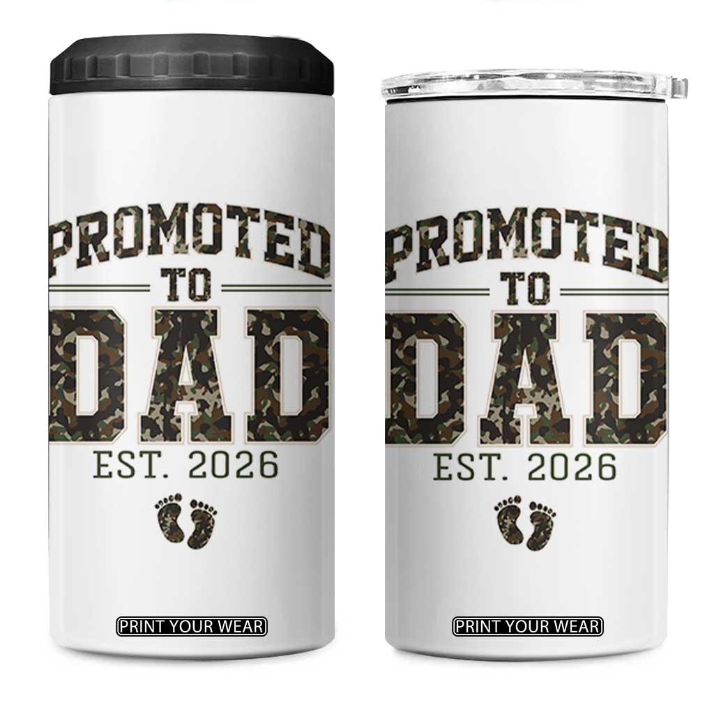 Camouflage Promoted To Dad Est 2026 4 in 1 Can Cooler Tumbler Camo Pregnancy Announcement Graphic TS12 One Size: 16 oz White Print Your Wear