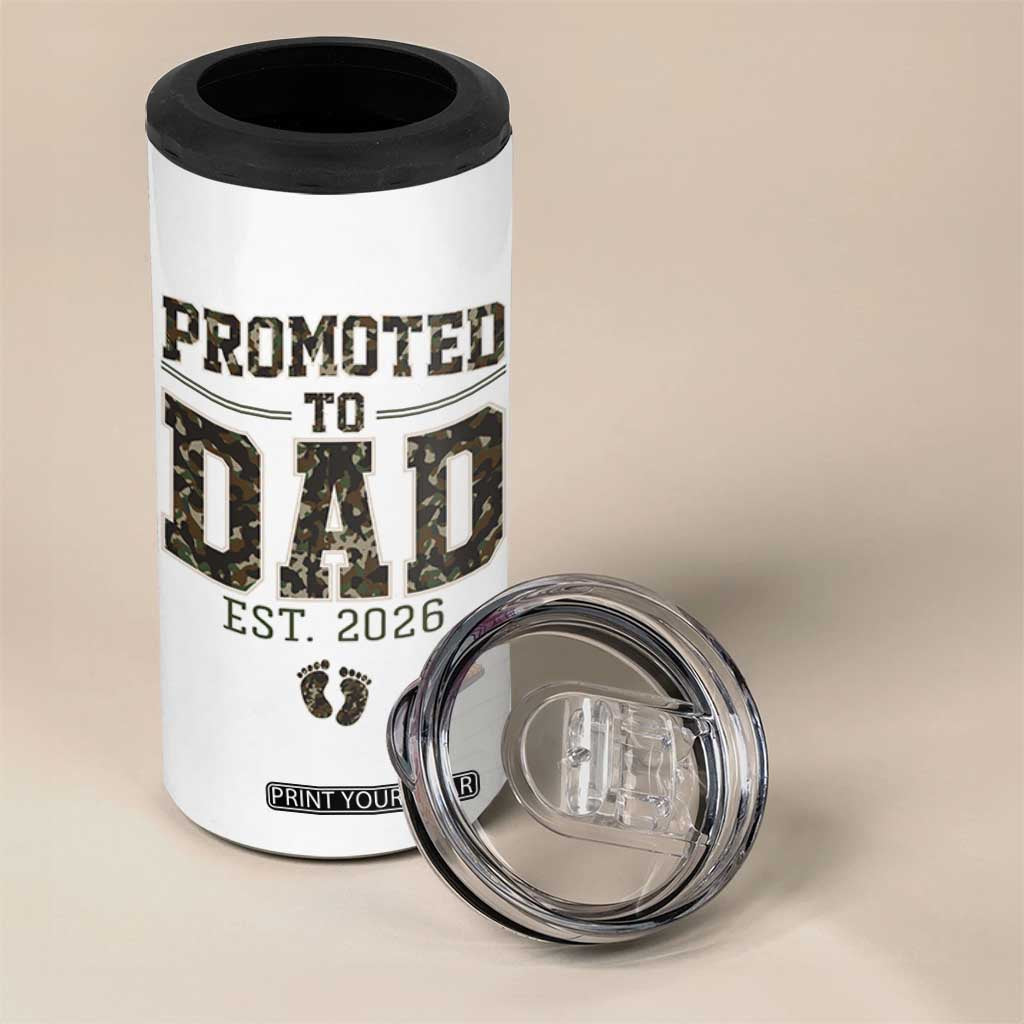 Camouflage Promoted To Dad Est 2026 4 in 1 Can Cooler Tumbler Camo Pregnancy Announcement Graphic TS12 Print Your Wear