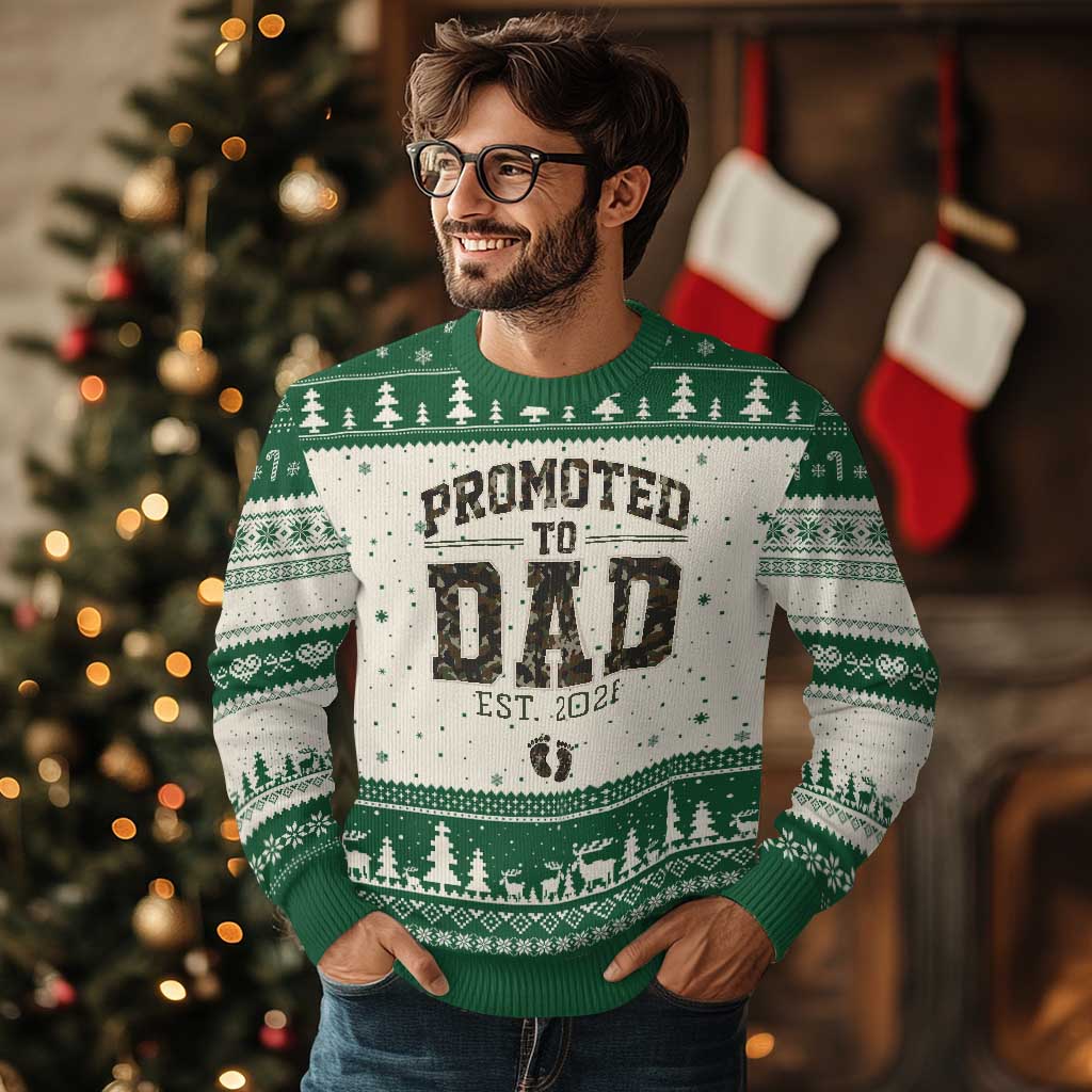 Camouflage Promoted To Dad Est 2026 Ugly Christmas Sweater Camo Pregnancy Announcement Graphic TS12 Beige Green Print Your Wear