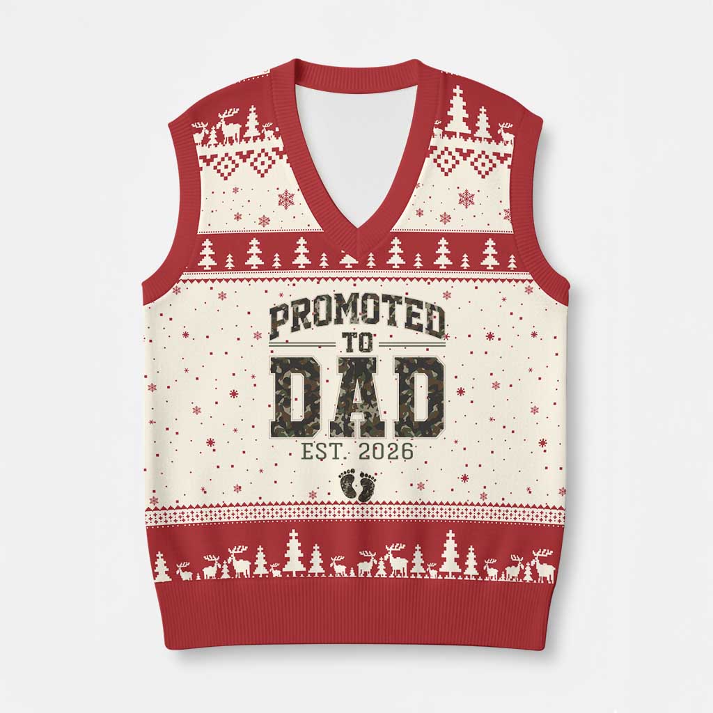 Camouflage Promoted To Dad Est 2026 V-Neck Knit Sweater Vest Camo Pregnancy Announcement Graphic TS12 Beige Red Print Your Wear