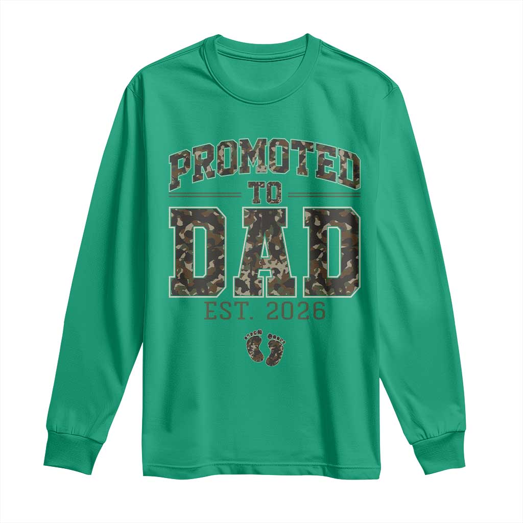 Camouflage Promoted To Dad Est 2026 Long Sleeve Shirt Camo Pregnancy Announcement Graphic TS12 Irish Green Print Your Wear