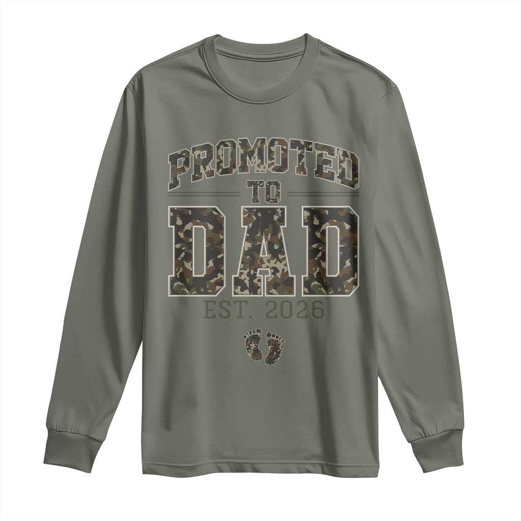 Camouflage Promoted To Dad Est 2026 Long Sleeve Shirt Camo Pregnancy Announcement Graphic TS12 Military Green Print Your Wear