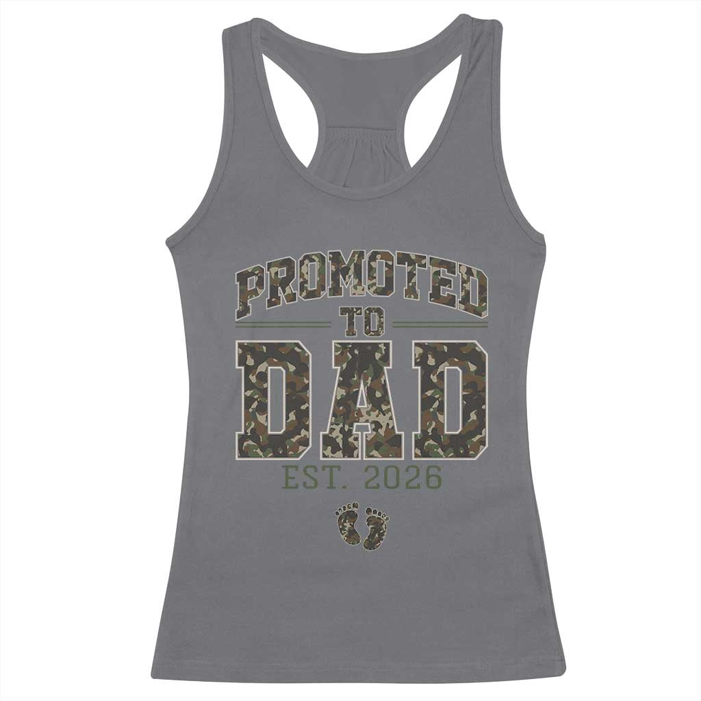 Camouflage Promoted To Dad Est 2026 Racerback Tank Top Camo Pregnancy Announcement Graphic TS12 Charcoal Print Your Wear
