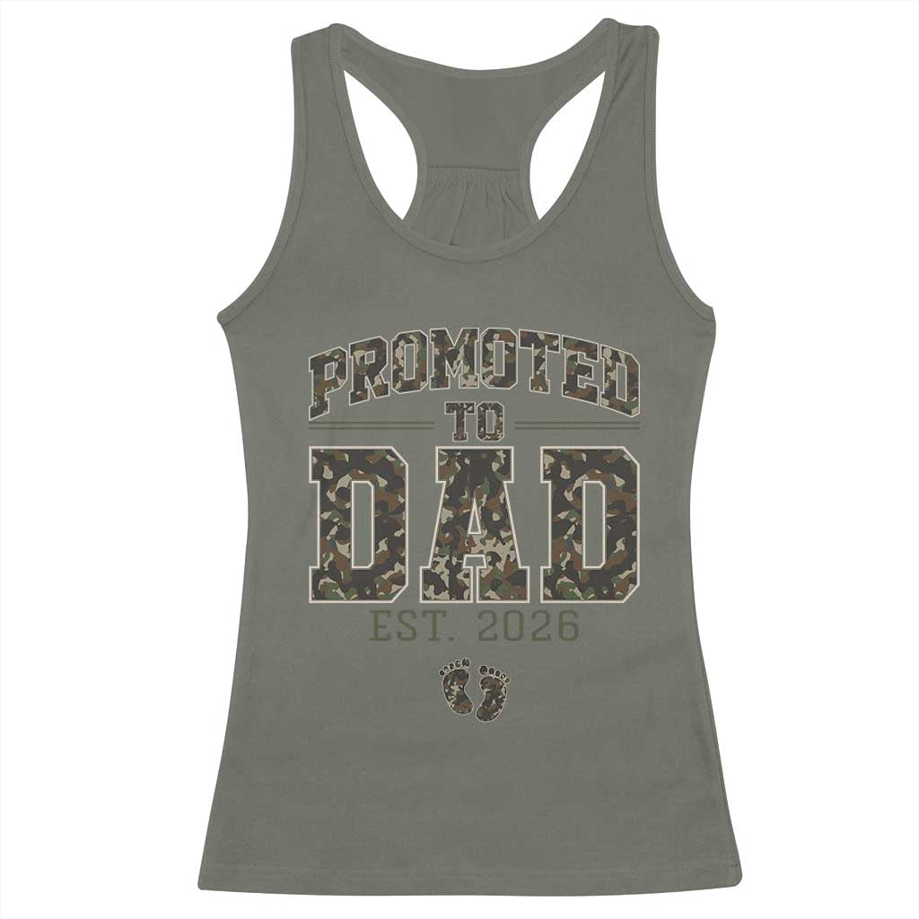 Camouflage Promoted To Dad Est 2026 Racerback Tank Top Camo Pregnancy Announcement Graphic TS12 Military Green Print Your Wear