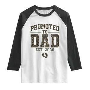 Camouflage Promoted To Dad Est 2026 Raglan Shirt Camo Pregnancy Announcement Graphic TS12 White Black Print Your Wear