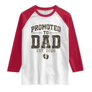 Camouflage Promoted To Dad Est 2026 Raglan Shirt Camo Pregnancy Announcement Graphic TS12 White Red Print Your Wear