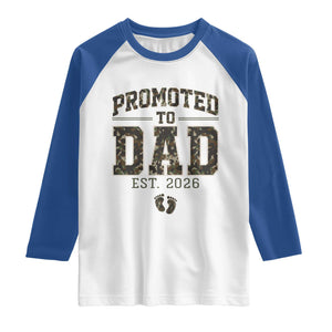 Camouflage Promoted To Dad Est 2026 Raglan Shirt Camo Pregnancy Announcement Graphic TS12 White Royal Print Your Wear