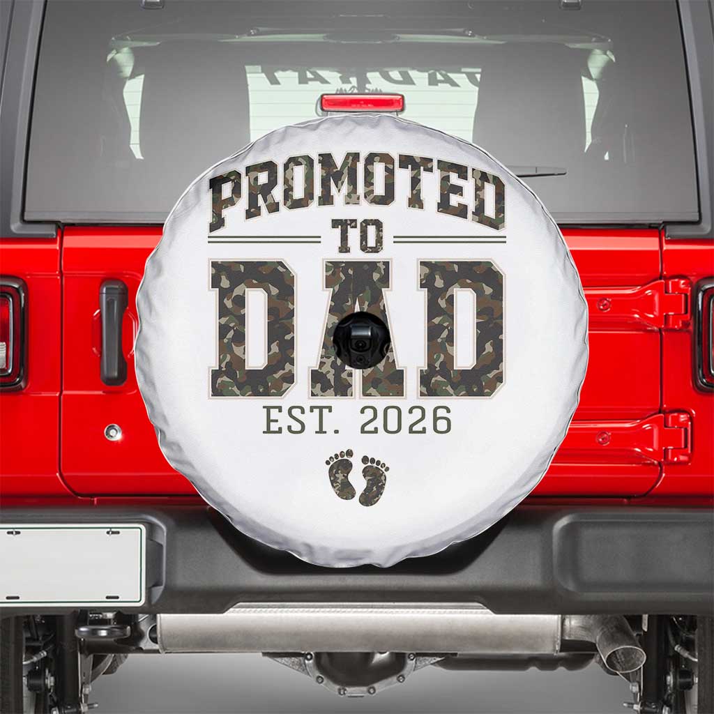 Camouflage Promoted To Dad Est 2026 Spare Tire Cover Camo Pregnancy Announcement Graphic TS12 White Print Your Wear